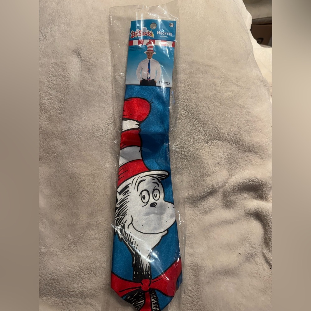Dr. Seuss Blue Necktie with Cat in the Hat Design